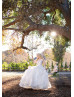 Plunging V Neck Beaded Ivory Lace Tulle Ruffle Deep V Back Wedding Dress